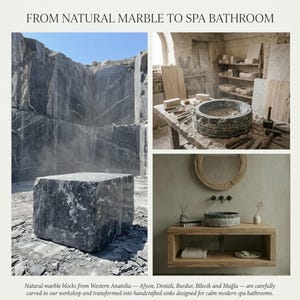 Hand Carved Marble Vessel Sink – Organic Modern Stone Basin image 5