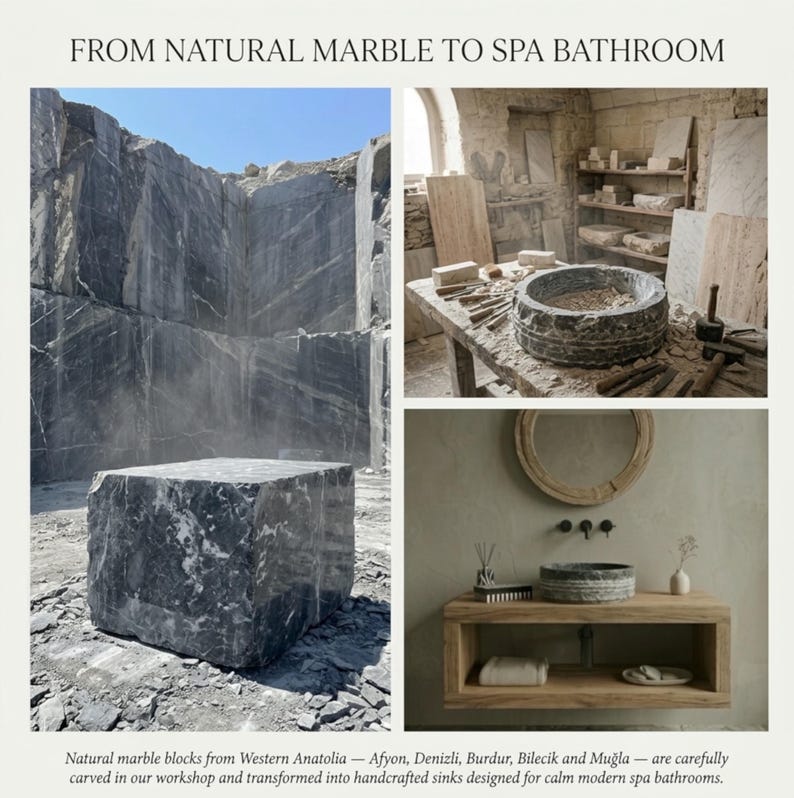 Hand Carved Marble Vessel Sink – Organic Modern Stone Basin image 5