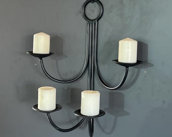 Wrought Iron Wall Sconce, Rustic Bathroom Candle Holder
