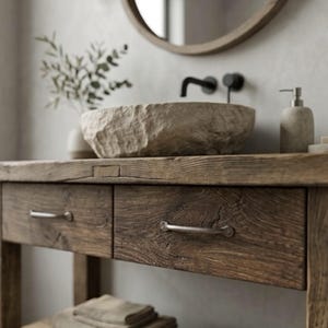 Reclaimed Oak Barnwood Bathroom Vanity – Handcrafted Rustic Farmhouse Vanity Cabinet image 2