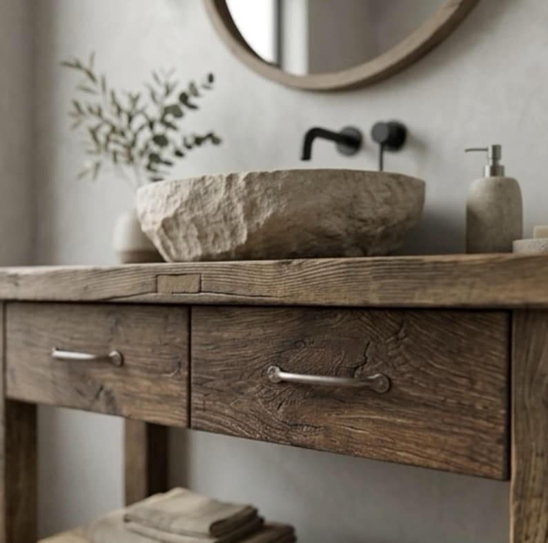 Reclaimed Oak Barnwood Bathroom Vanity – Handcrafted Rustic Farmhouse Vanity Cabinet image 2