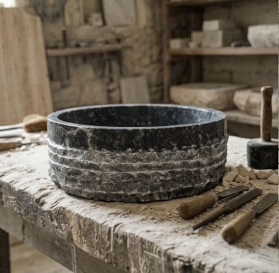 Hand Carved Marble Vessel Sink – Organic Modern Stone Basin