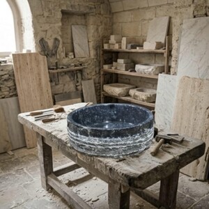 Hand Carved Marble Vessel Sink – Organic Modern Stone Basin image 14