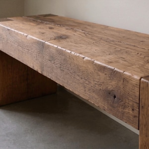 Chunky Reclaimed Oak Bench, Organic Modern Entryway Seat for Quiet Luxury Homes Decor image 17