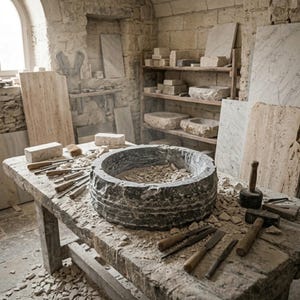 Hand Carved Marble Vessel Sink – Organic Modern Stone Basin image 11