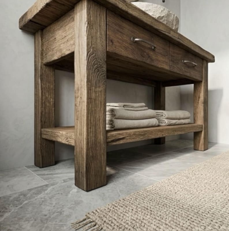 Reclaimed Oak Barnwood Bathroom Vanity – Handcrafted Rustic Farmhouse Vanity Cabinet image 18