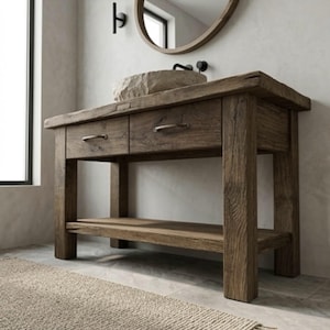 Reclaimed Oak Barnwood Bathroom Vanity – Handcrafted Rustic Farmhouse Vanity Cabinet image 10