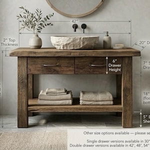 Reclaimed Oak Barnwood Bathroom Vanity – Handcrafted Rustic Farmhouse Vanity Cabinet image 7