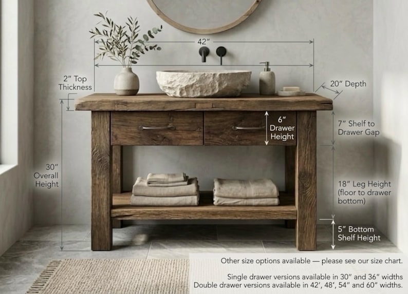 Reclaimed Oak Barnwood Bathroom Vanity – Handcrafted Rustic Farmhouse Vanity Cabinet image 7