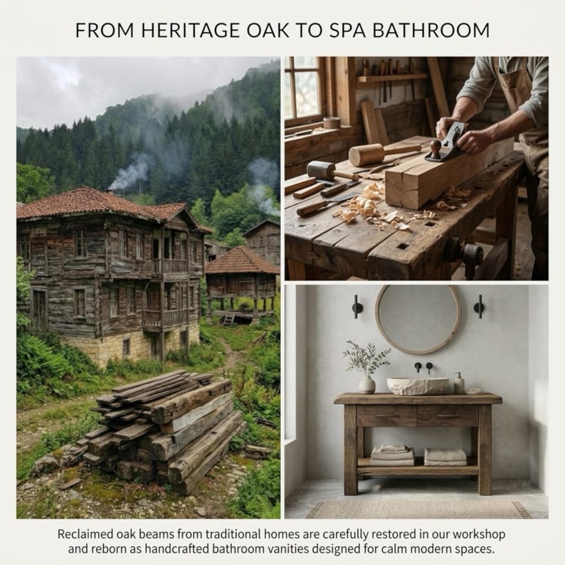 Reclaimed Oak Barnwood Bathroom Vanity – Handcrafted Rustic Farmhouse Vanity Cabinet image 5