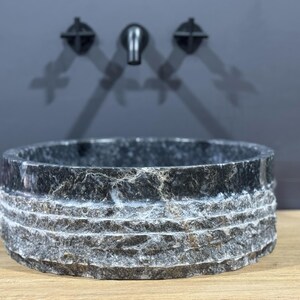 Hand Carved Marble Vessel Sink – Organic Modern Stone Basin image 19