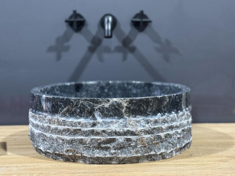 Hand Carved Marble Vessel Sink – Organic Modern Stone Basin image 19