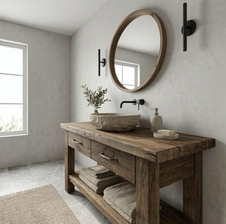 Reclaimed Oak Barnwood Bathroom Vanity – Handcrafted Rustic Farmhouse Vanity Cabinet image 16