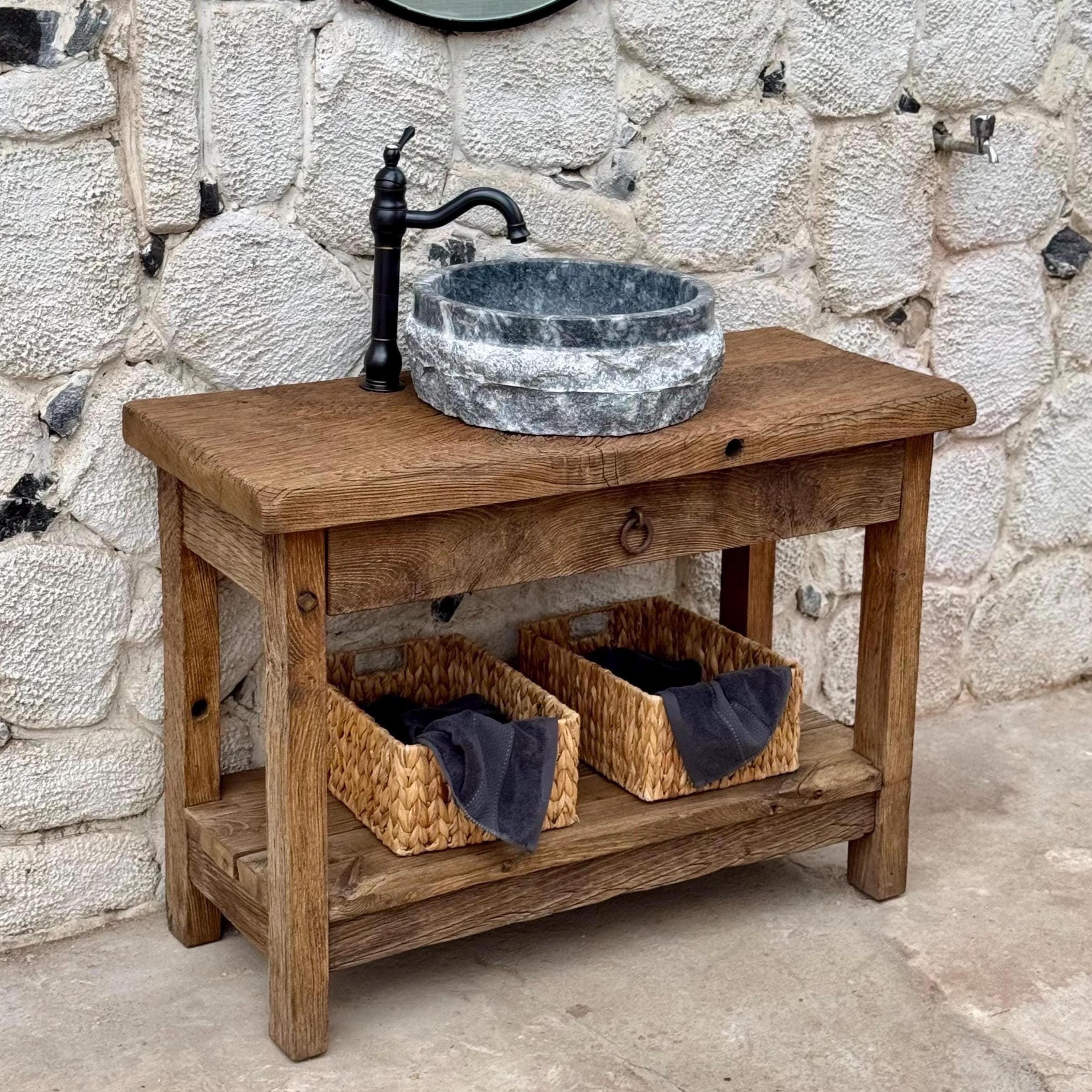 Rustic Reclaimed Wood Bathroom Vanity for Single Sink - Handcrafted ...