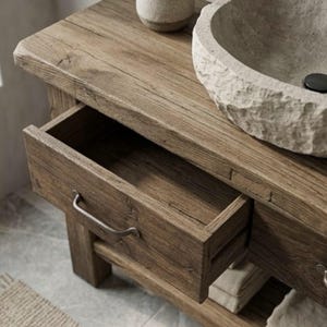 Reclaimed Oak Barnwood Bathroom Vanity – Handcrafted Rustic Farmhouse Vanity Cabinet image 19