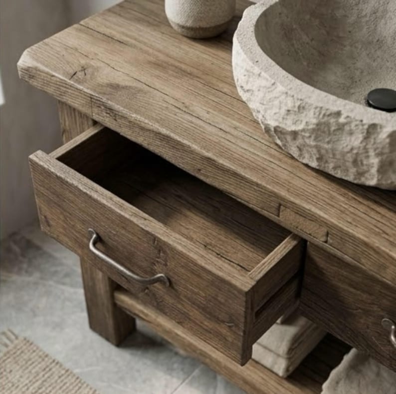 Reclaimed Oak Barnwood Bathroom Vanity – Handcrafted Rustic Farmhouse Vanity Cabinet image 19