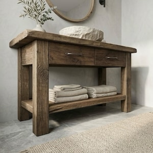 Reclaimed Oak Barnwood Bathroom Vanity – Handcrafted Rustic Farmhouse Vanity Cabinet image 17
