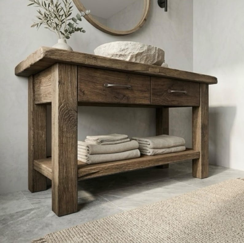 Reclaimed Oak Barnwood Bathroom Vanity – Handcrafted Rustic Farmhouse Vanity Cabinet image 17