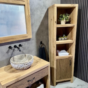 Rustic Oak Bathroom Storage Cabinet, Farmhouse Bathroom Furniture ...