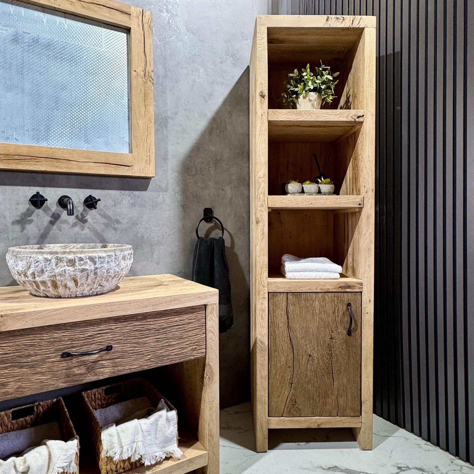 Rustic Oak Bathroom Storage Cabinet, Farmhouse Bathroom Furniture, Reclaimed Wood Storage