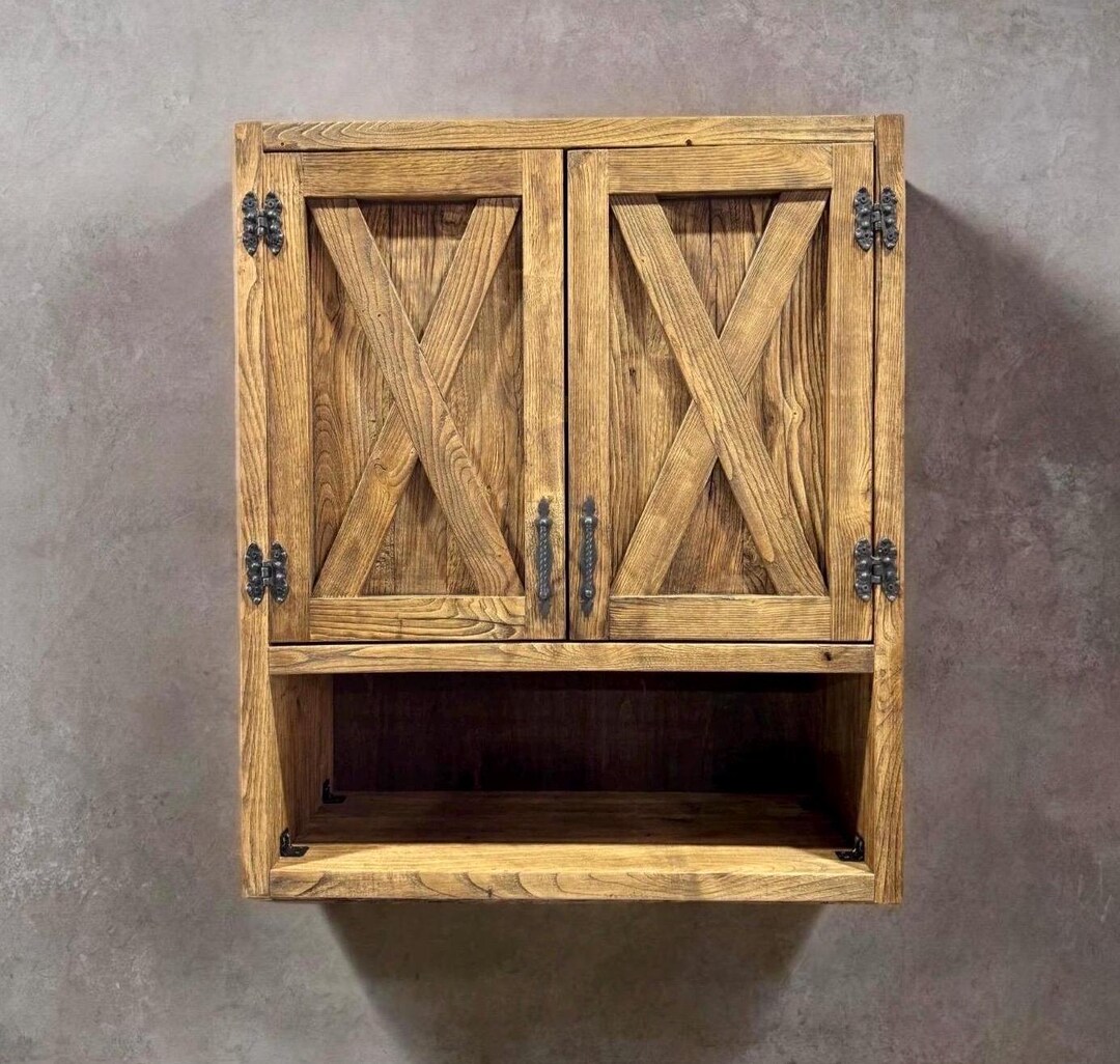 Rustic Bathroom Wall Cabinet: Farmhouse Storage Shelves, Reclaimed Wood ...