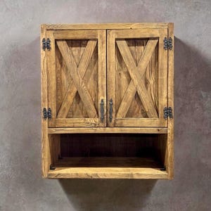 Rustic Bathroom Wall Cabinet: Farmhouse Storage Shelves, Reclaimed Wood Organizer