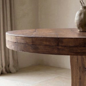 Round Reclaimed Oak Dining Table, Wabi Sabi Pedestal Table, Handcrafted Heritage Wood image 3