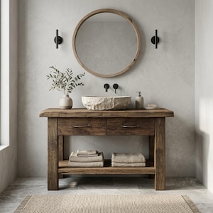Reclaimed Oak Barnwood Bathroom Vanity – Handcrafted Rustic Farmhouse Vanity Cabinet image 4