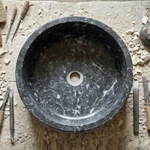 Hand Carved Marble Vessel Sink – Organic Modern Stone Basin image 7