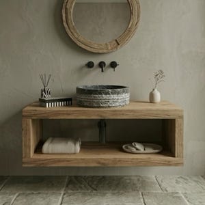 Hand Carved Marble Vessel Sink – Organic Modern Stone Basin image 3