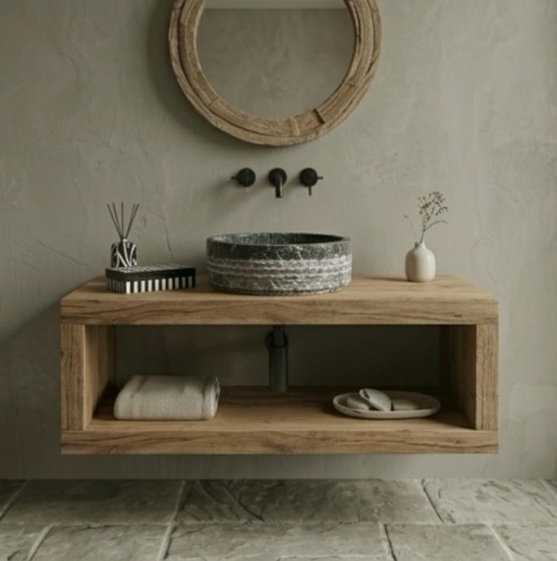 Hand Carved Marble Vessel Sink – Organic Modern Stone Basin image 3