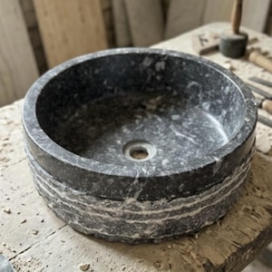 Hand Carved Marble Vessel Sink – Organic Modern Stone Basin image 4