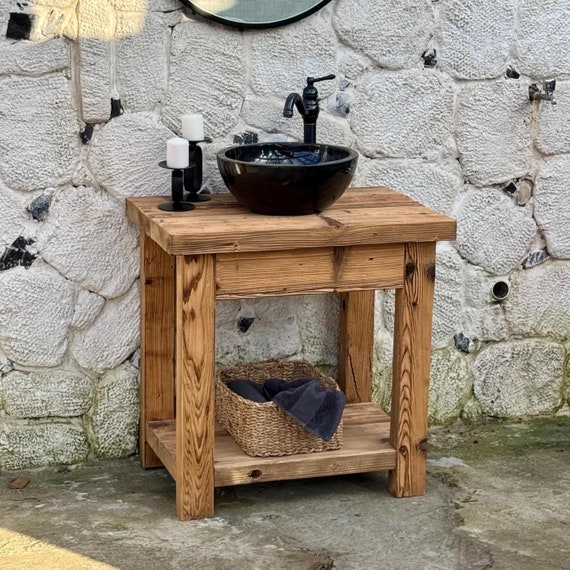 Reclaimed Pine Single Sink Vanity, Rustic Bathroom Storage