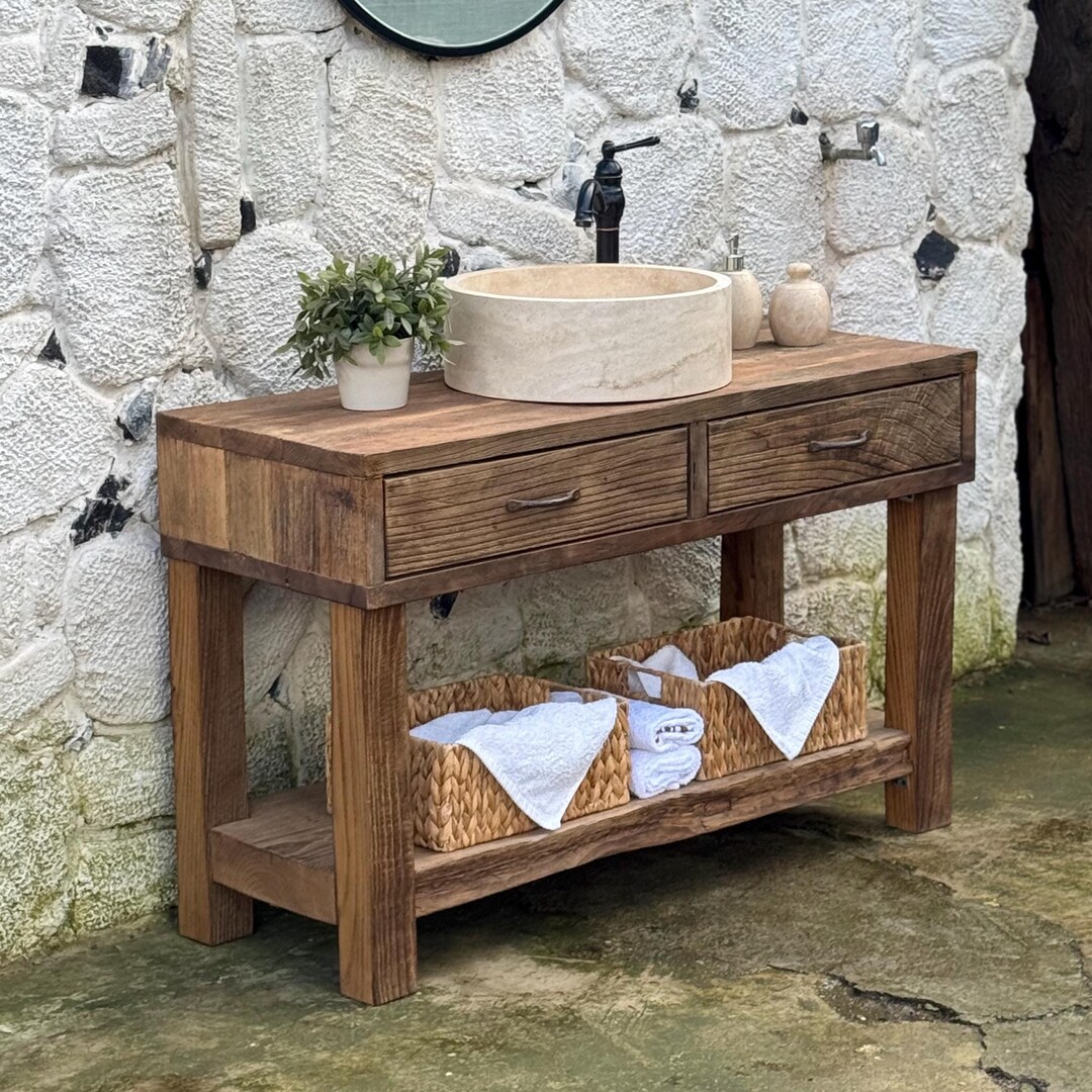 Freestanding Wooden Vanity Unit Bathroom, Reclaimed Wood Furniture ...