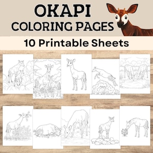 Coloriages okapis : 10 feuilles imprimables de girafe zèbre (téléchargement numérique)