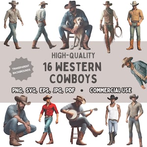 Western Cowboy Clipart Bundle, Png Svg, Country Cowboy Graphics, Rodeo Ranch Hands, Commercial Use