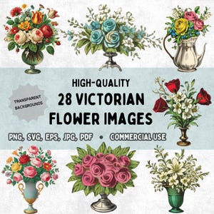 Victorian Flower Vase Clipart: 28 Floral Vector Images (Digital Download)