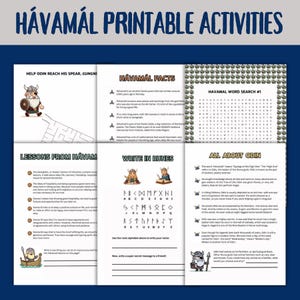 Havamal for Kids-activiteitenpagina's INSTANT DIGITALE DOWNLOAD. 20 vellen met feiten, vragen, puzzels, doolhoven, meer. Eenvoudig Noors heidendom, Odin