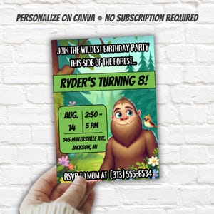 Bigfoot Birthday Invitation, with Two Options, Editable Bigfoot Sasquatch Party Invite for Kid Bday Celebration, Printable Optional Photo