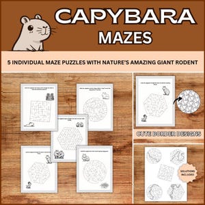 Capybara Mazes Set. 5 Cute Puzzle Sheets. Fun Capybara Activity for ...