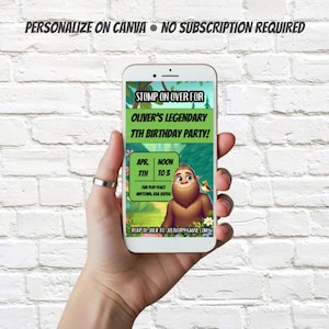 Editable Bigfoot Evite for Kids Birthday Party. Instant Digital Template, Customizable, Shareable Bigfoot Sasquatch Themed Invite on Phone