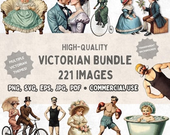 Victorian Clipart Bundle: 221 Antique Graphics (png, svg, eps, pdf, jpg)