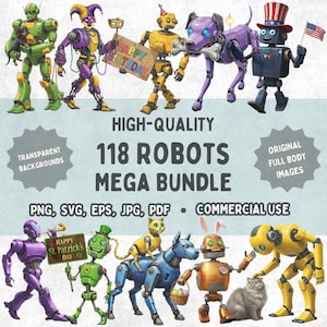 Robot Bundle Illustrations. 118 Individual Images. Png, Svg, Eps, Jpg, Pdf. FULL BODY Robotic Droid Clipart DOWNLOADS. Commercial Use Robots