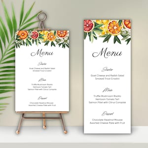 Bridal Shower Menu Template, Citrus Bridal Lunch Menu, Orange, Lemon, Grapefruit, Baby Shower, Summer Party Greenery Editable Template