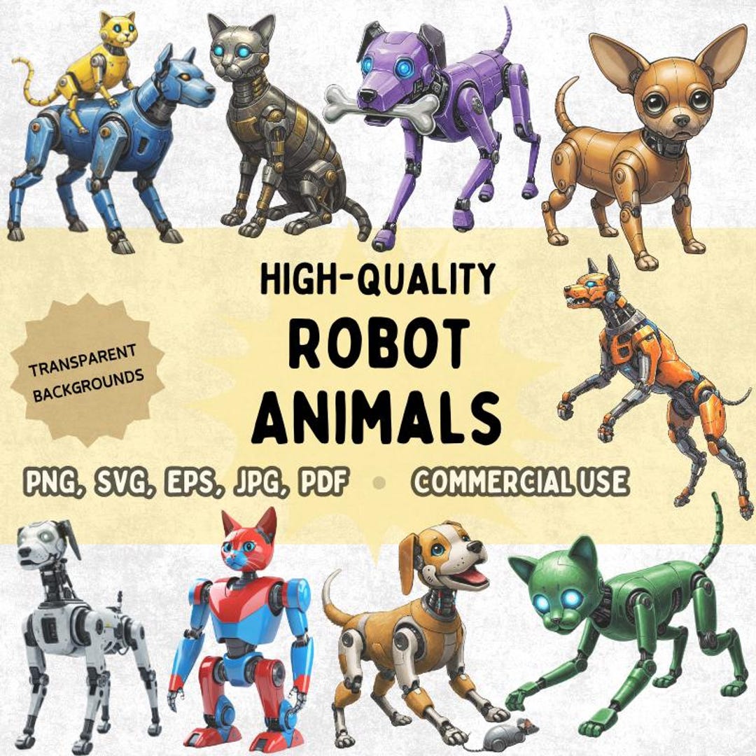 Robot Cat & Dog Illustrations. 20 FULL BODY Animal Droid Images Png ...
