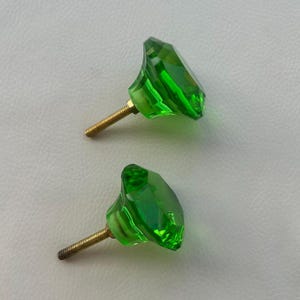 Vintage Victorian Diamond Shape Green Glass Knob Handle Pull for Drawer Door 2PCS