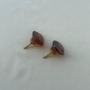 Vintage Victorian Diamond Cut Glass Amber Color Knob Handle Pull Drawer Door 2X