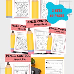 Bundle 3 Sets, 66 Pages Pencil Control Worksheets, Handwriting Practice Worksheet, Handwriting Worksheet, Cursive Handwriting Printable