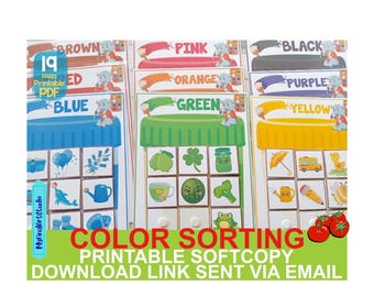 Toddler Learning Binder, Color Sorting And Matching Activities Printable, Montessori Materials, Homeschool & Preschool Curriculum