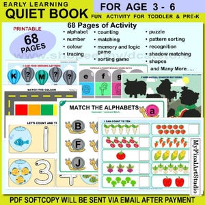 Printable Quiet Book, Busy Book, Toddler to Preschool Fun Learning Activity Book, Learning Made Fun, Learning book, Kids Learning Book